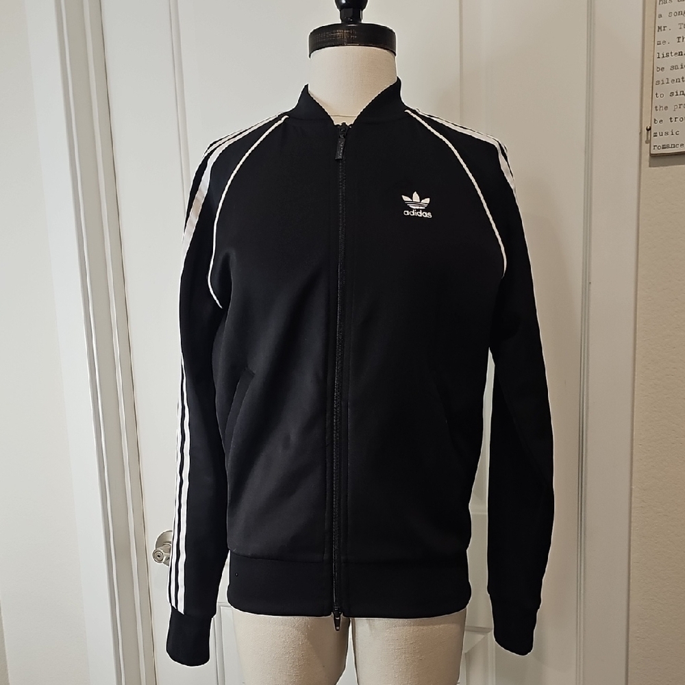 adidas Black Track Jacket with White Stripes
